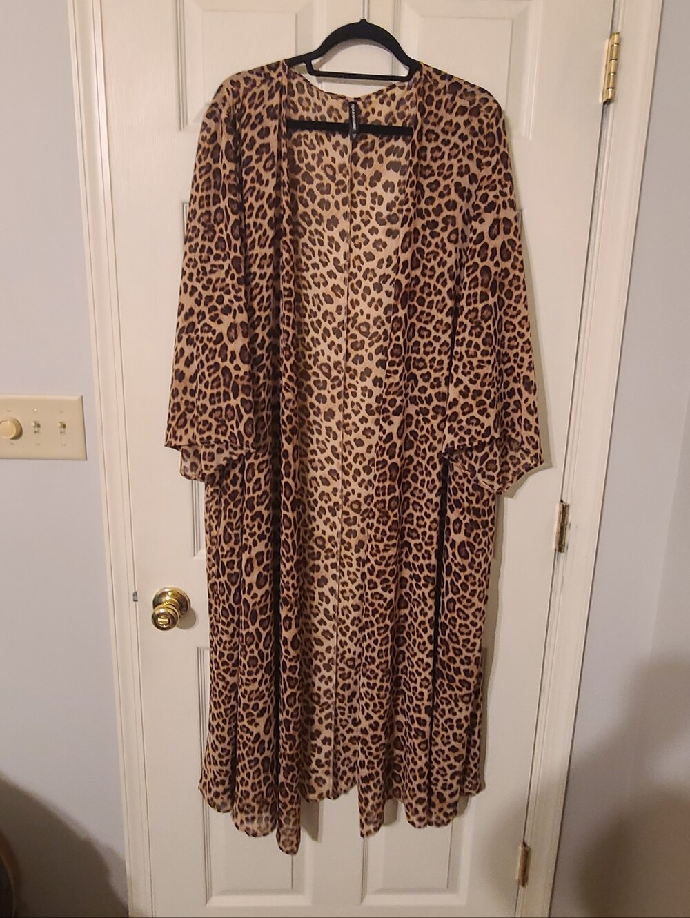 Leopard Print Flowing Midi Duster - Brown Animal Print